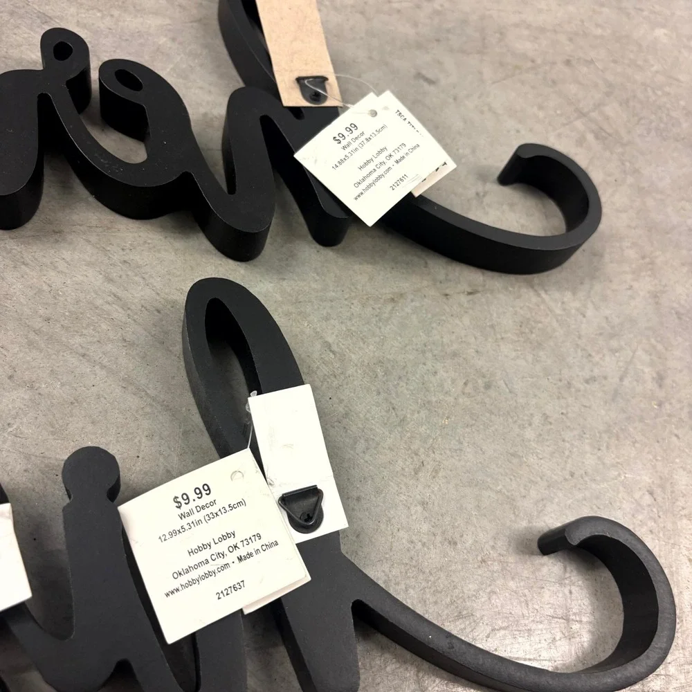 Hobby Lobby His & Hers Black Script Wall Decor Set MDF Bathroom Signs New Tags